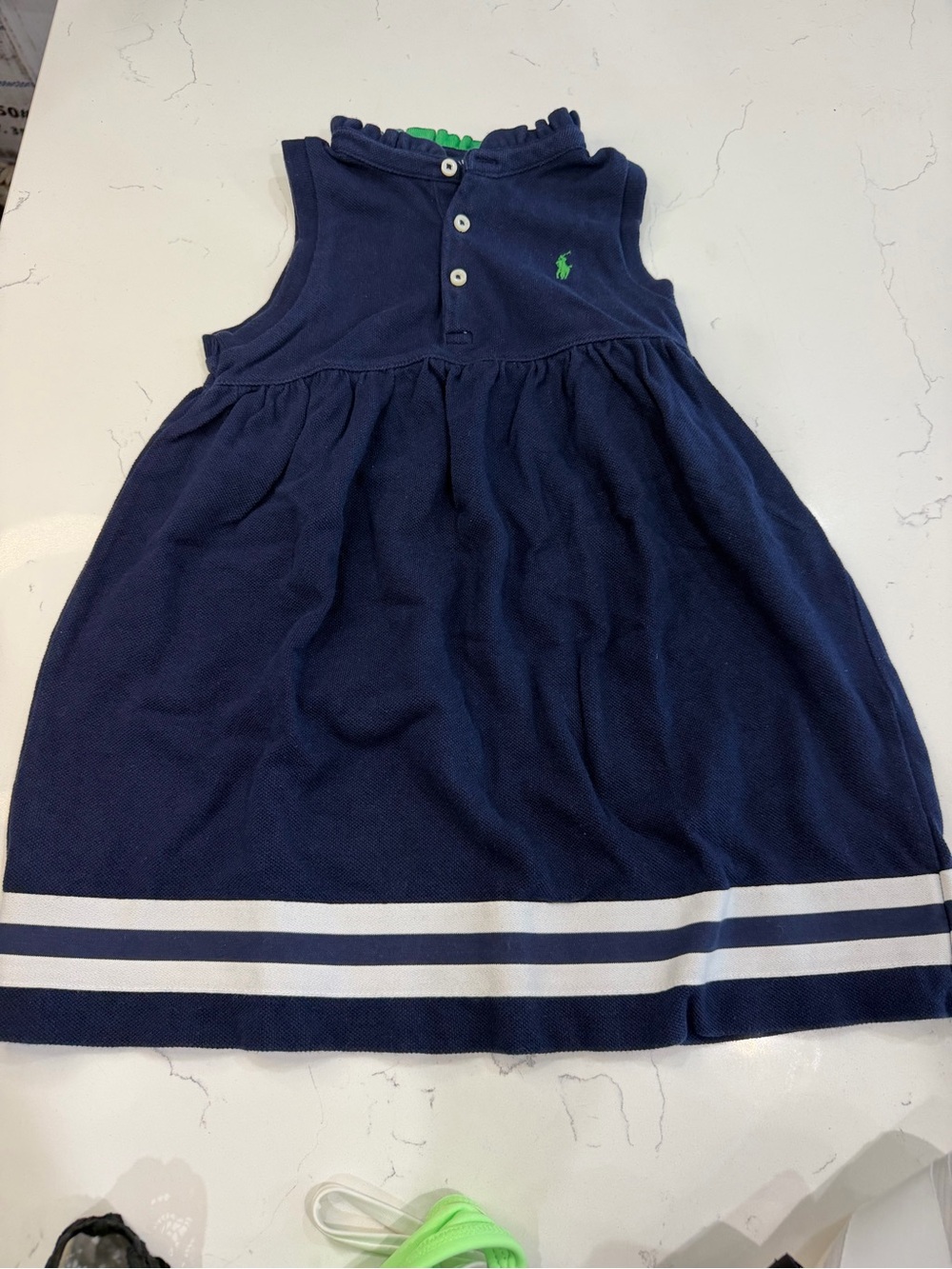 Ralph Lauren Navy Dress with White Stripes and Green Pony